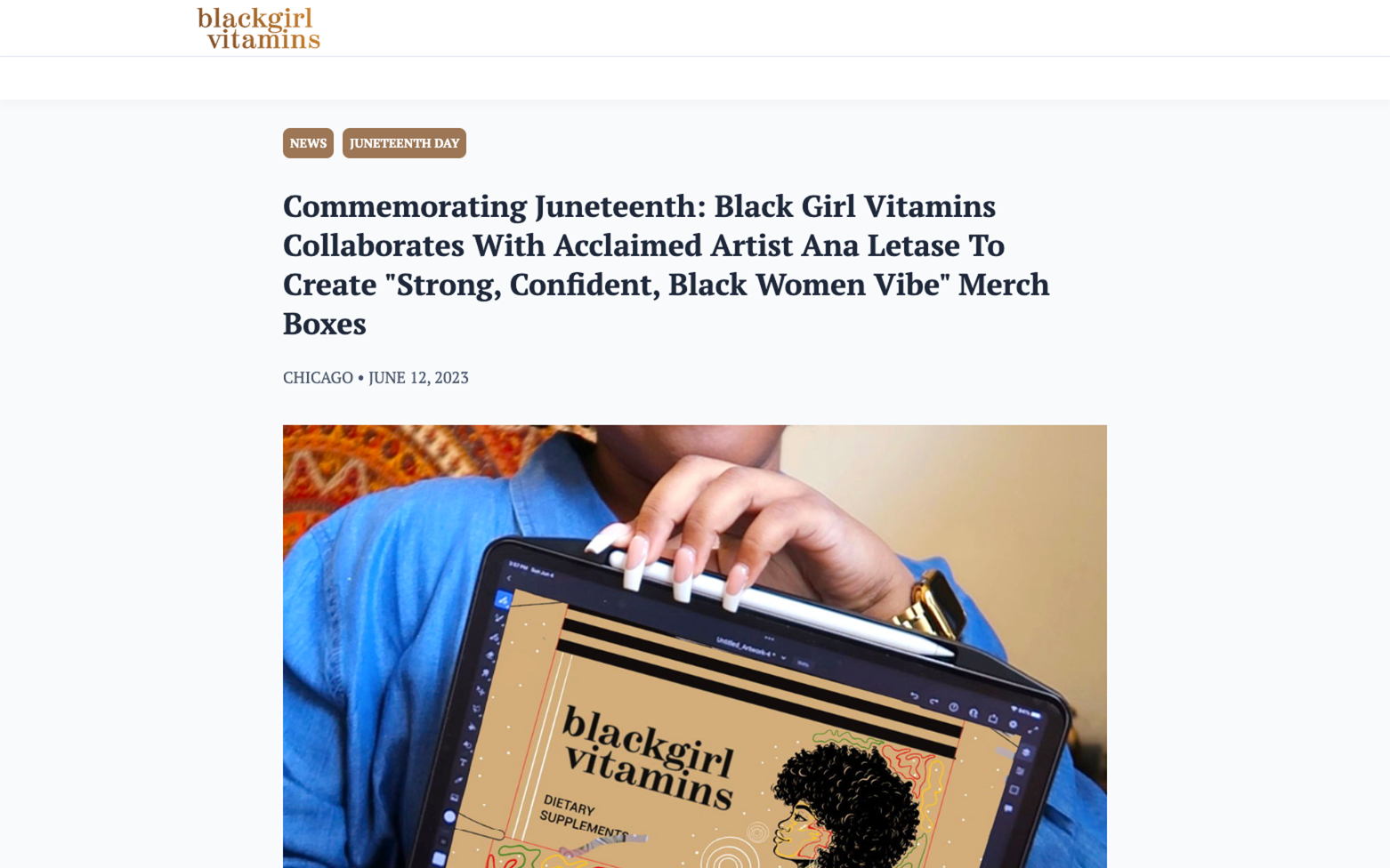 Press release announces new artist collaboration with Black Girl Vitamins